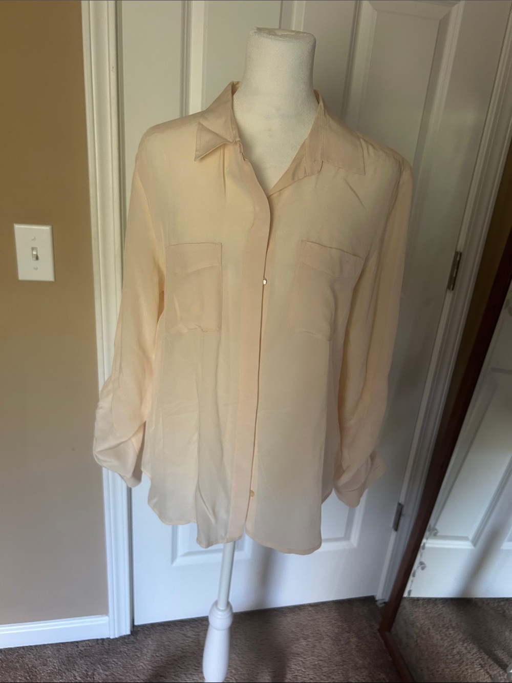 Women's Light Peach Button-Down Blouse with Classic Collar